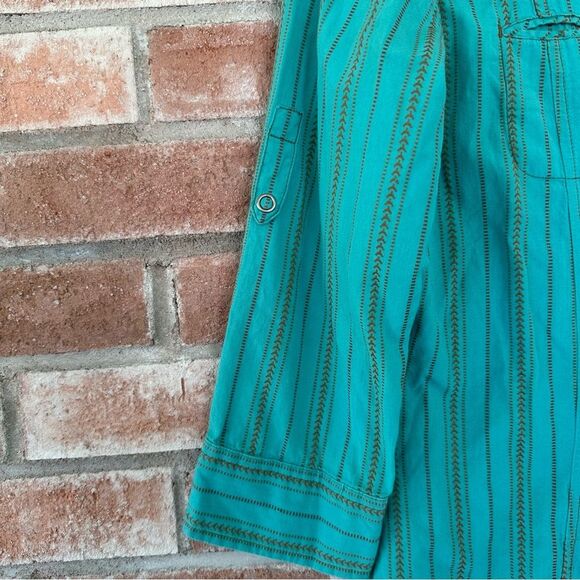 North Face Snap Up Cotton Shirt Women’s Small Turquoise Western Roll Tab - Picture 4 of 9